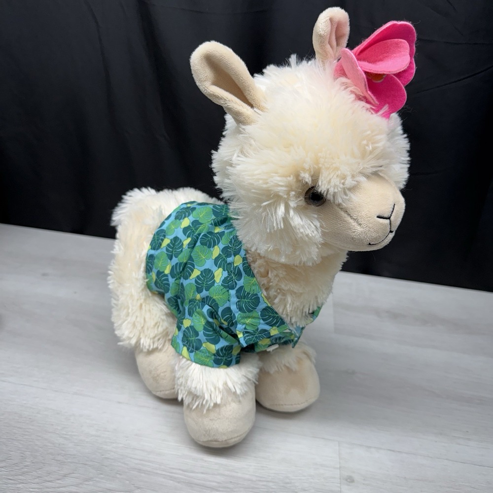Build A Bear White Alpaca Llama Plush 2023 Hawaiian Shirt Flower 16 inch 031542